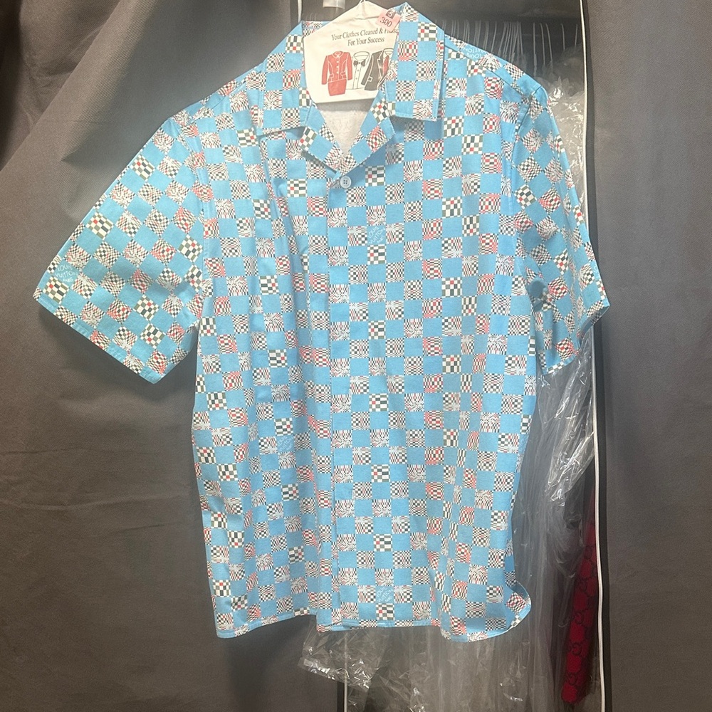 Louis Vuitton Light Blue and Red Checkered Shirt